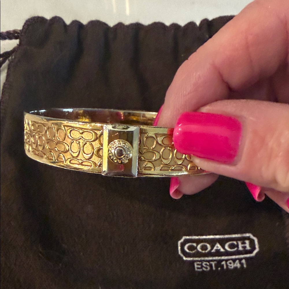 Coach Gold-Tone Signature Pattern Bangle Bracelet - Picture 5 of 5